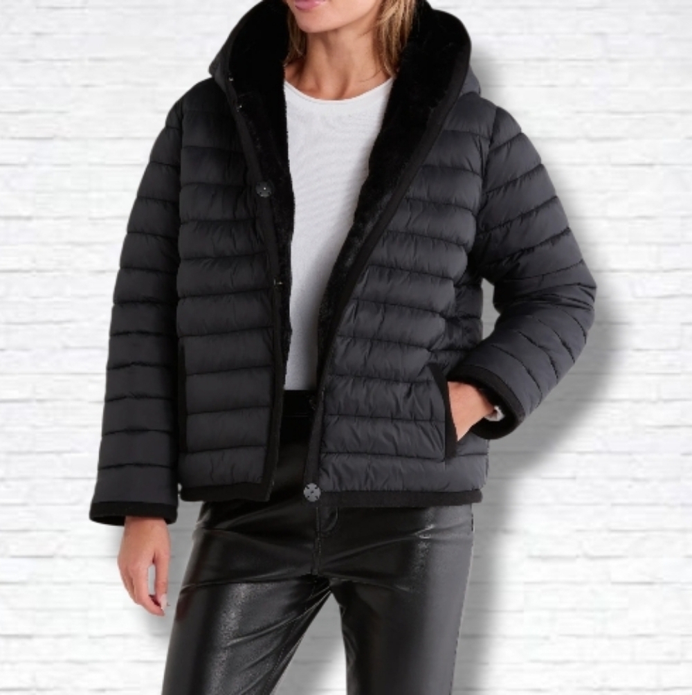 Rebecca Minkoff Maroon Reversible Faux Fur Hooded Puffer Jacket Size XL NWT